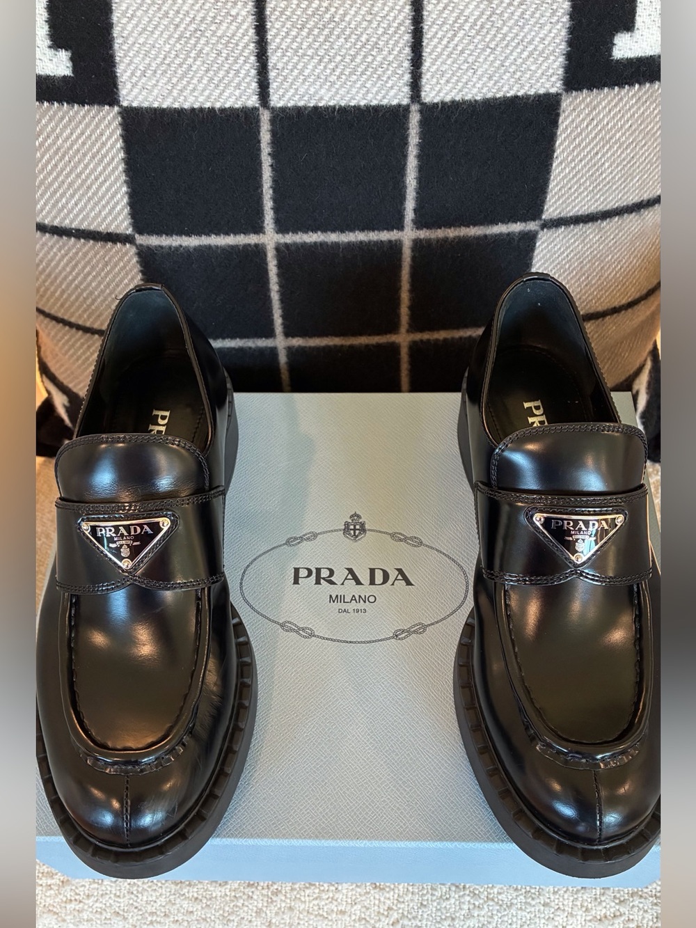 Prada Triangle Logo Black Leather Loafers